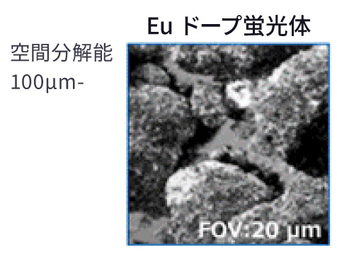 Euドープ蛍光体の二次電子像（空間分解能100µm-、FOV:20µm）